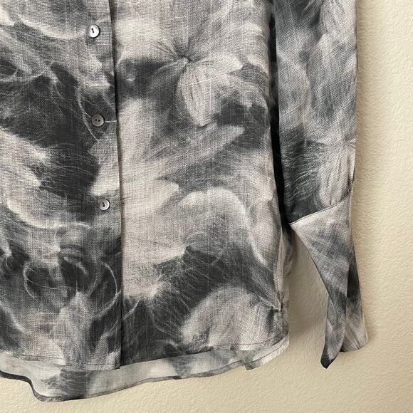 Theory Top Womens Small White Black 100% Silk Floral Quiet Luxury Artsy Preppy - Picture 6 of 11